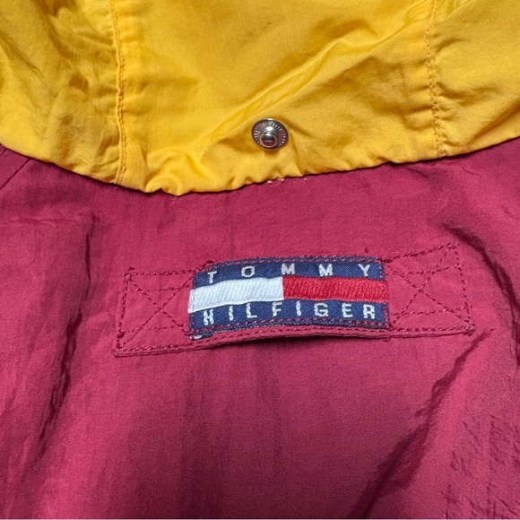Vintage Tommy Hilfiger Colorblock Windbreaker Jacket Red Yellow Hood Men’s M - Picture 3 of 12